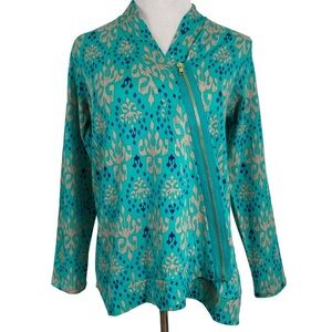 All For Color Womens Sweater Size Medium Brooklyn Diagonal Zip Cardigan Green